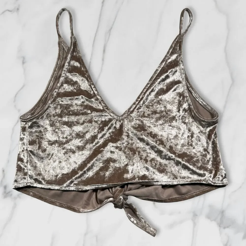 Free People Intimately Two Tie For You Velvet Crop Top Cami Champagne Small